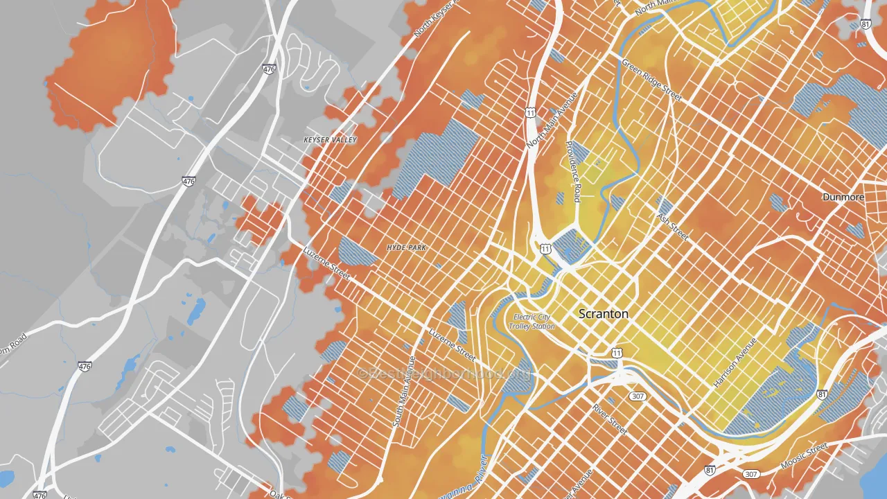 Bike Grade map of West Side, Scranton, PA