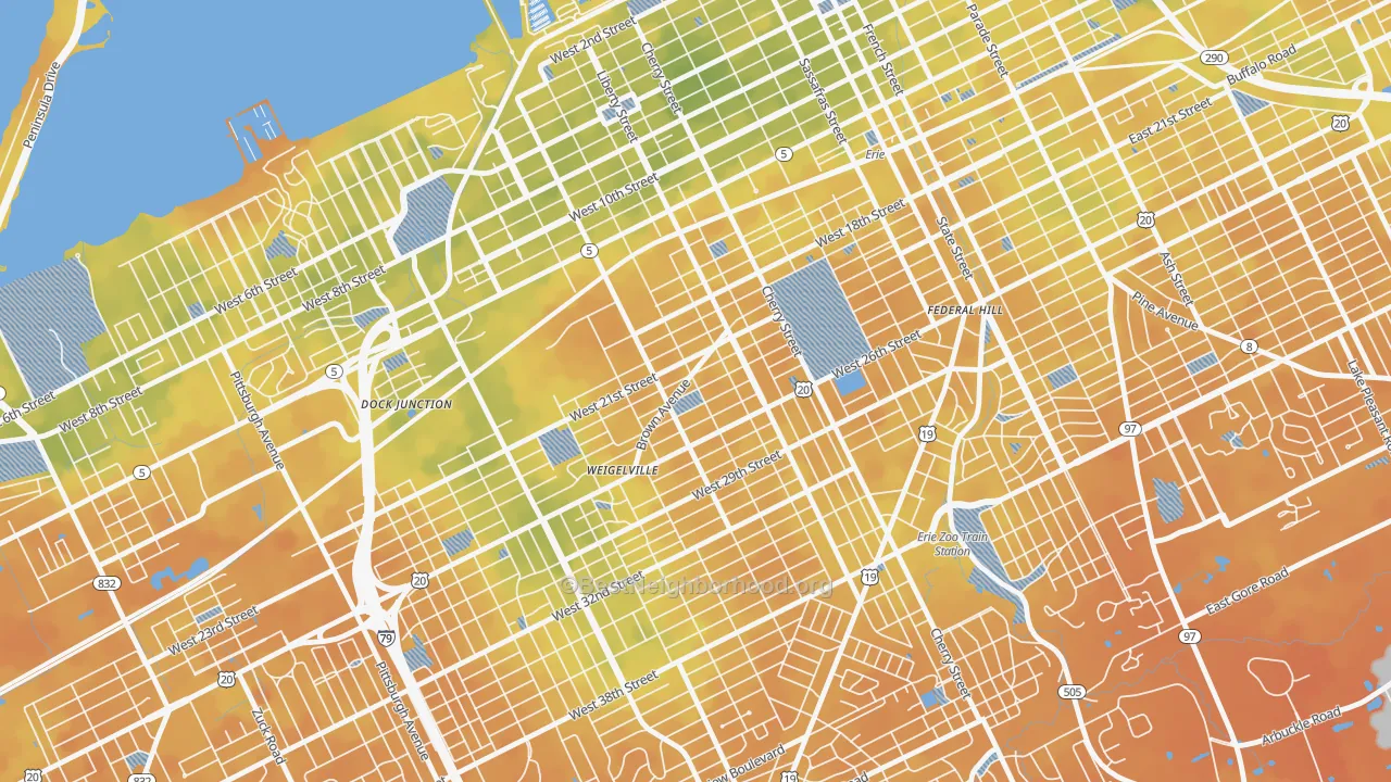 Bike Grade map of West Side Squires, Erie, PA