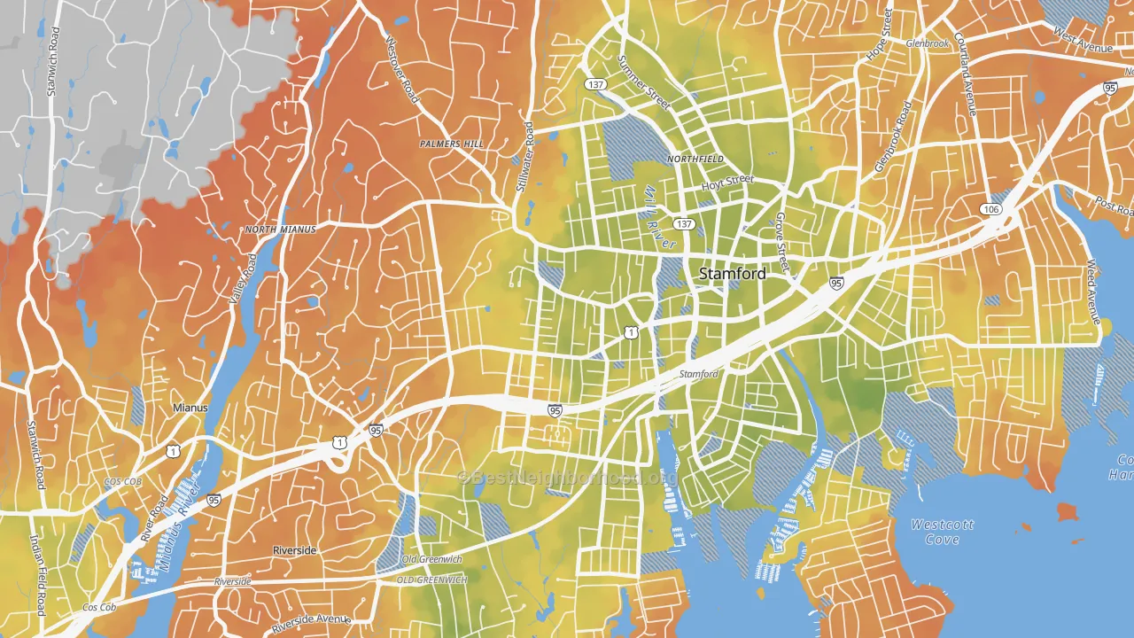 Bike Grade map of West Side, Stamford, CT