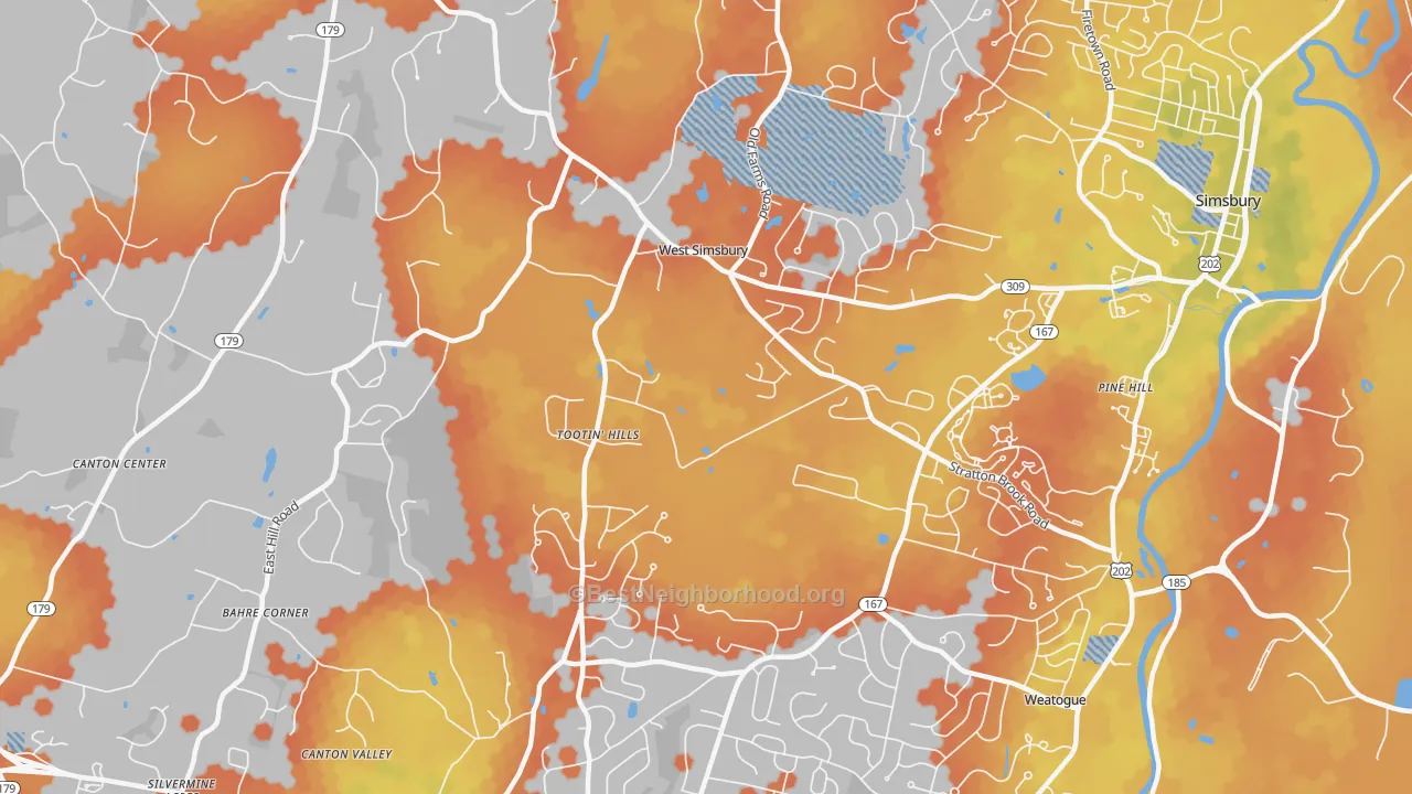 Bike Grade map of West Simsbury, CT