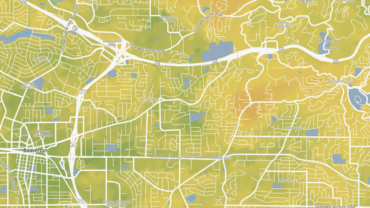 Bike Grade map of West Slope, Beaverton, OR