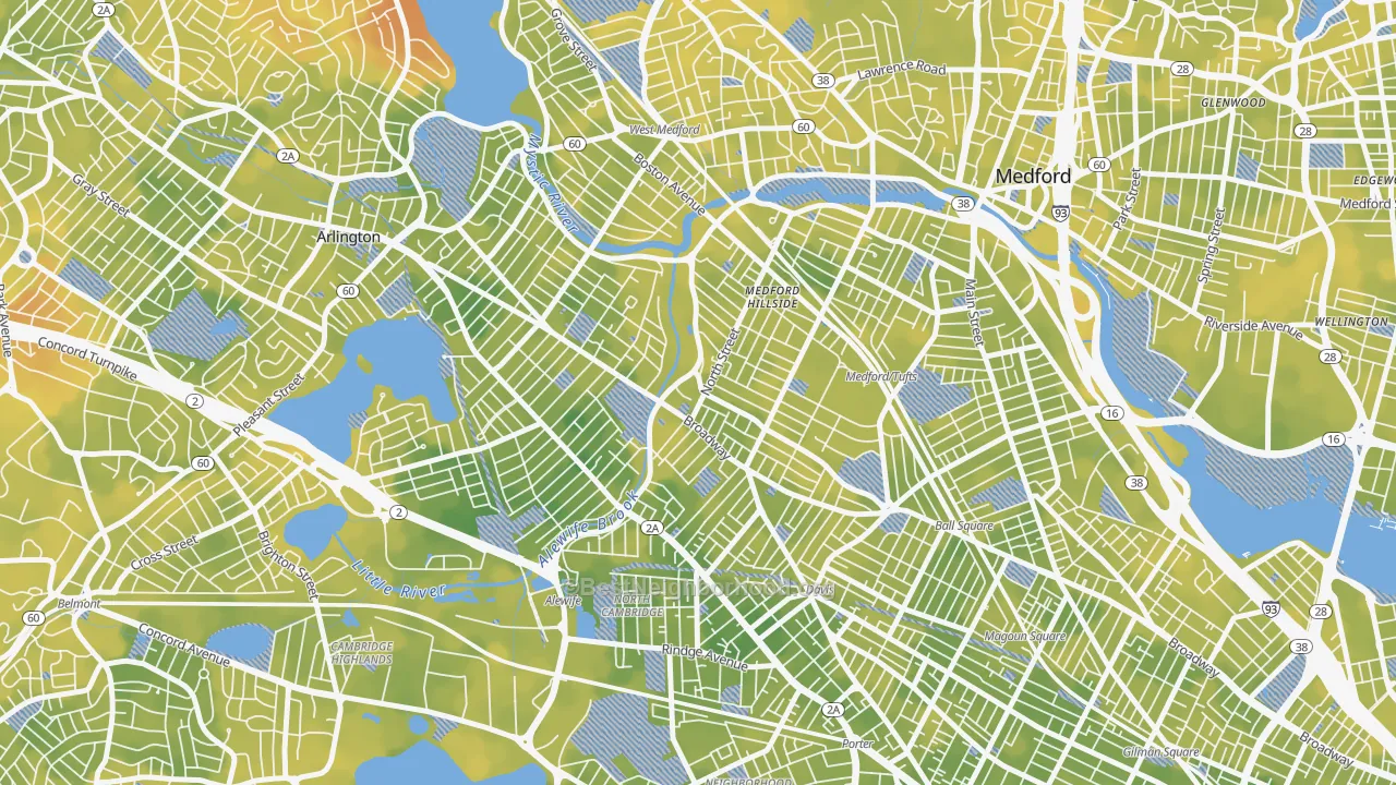 Bike Grade map of West Somerville, Somerville, MA