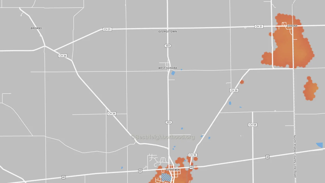 Bike Grade map of West Sonora, OH