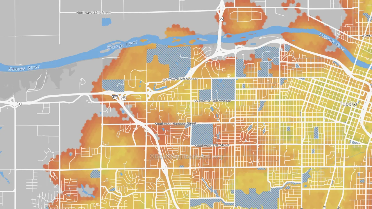 Bike Grade map of West Southwest 2, Topeka, KS
