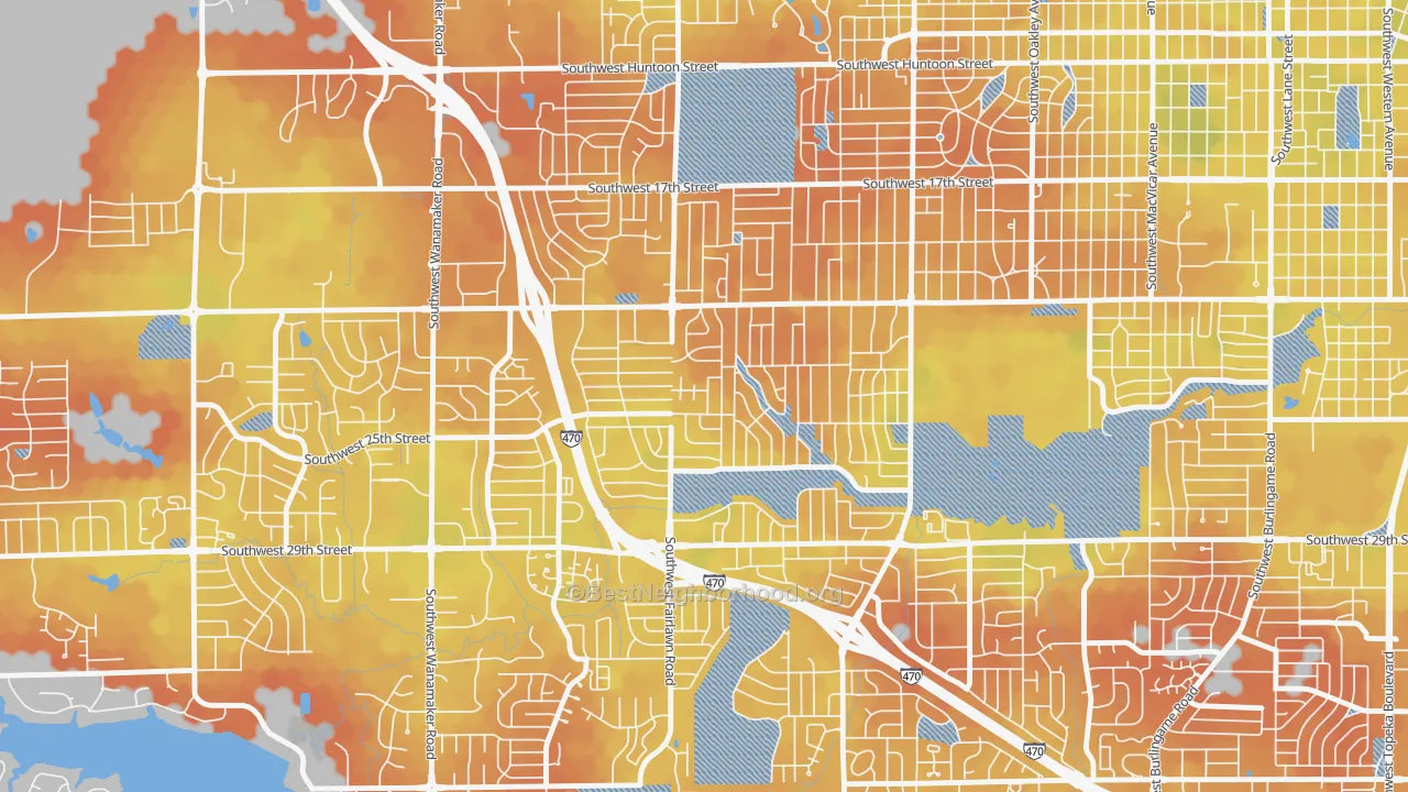 Bike Grade map of West Southwest 3, Topeka, KS