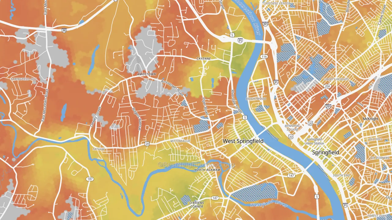 Bike Grade map of West Springfield Town, MA