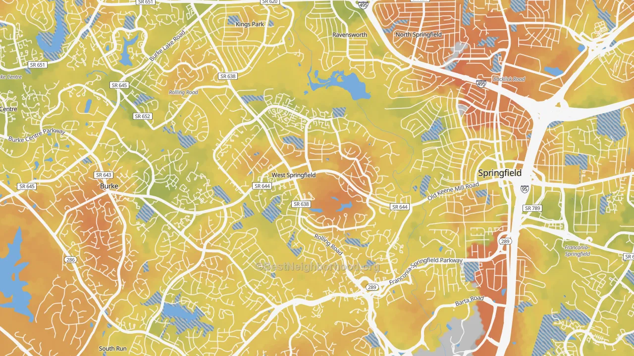 Bike Grade map of West Springfield, VA