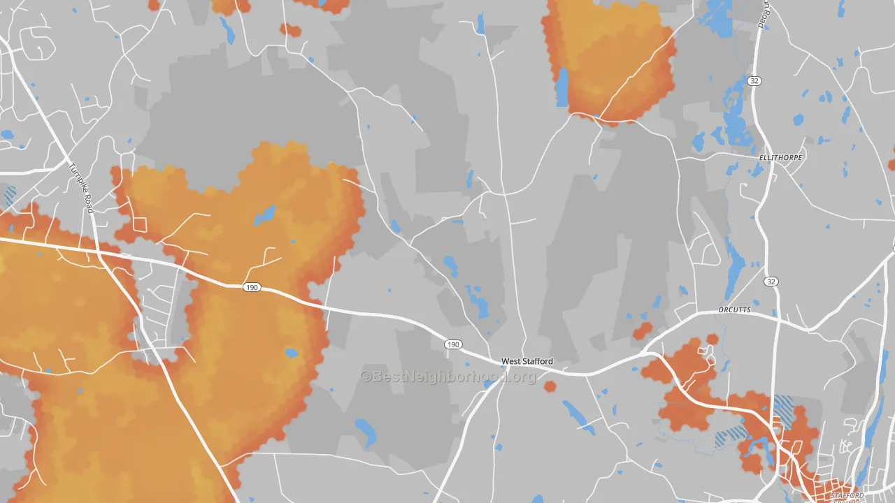 Bike Grade map of West Stafford, CT