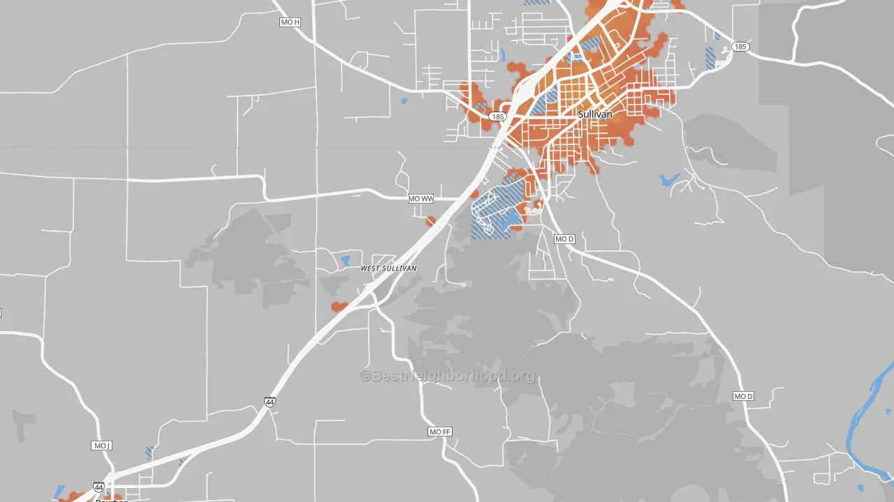 Bike Grade map of West Sullivan, MO