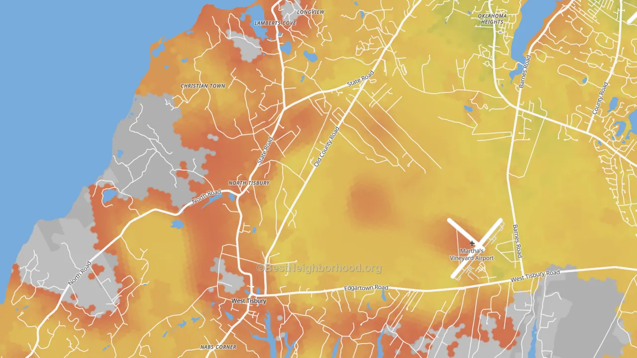 Bike Grade map of West Tisbury, MA