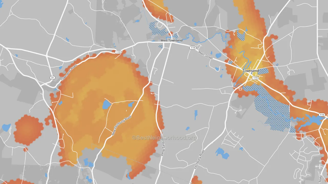 Bike Grade map of West Townsend, MA