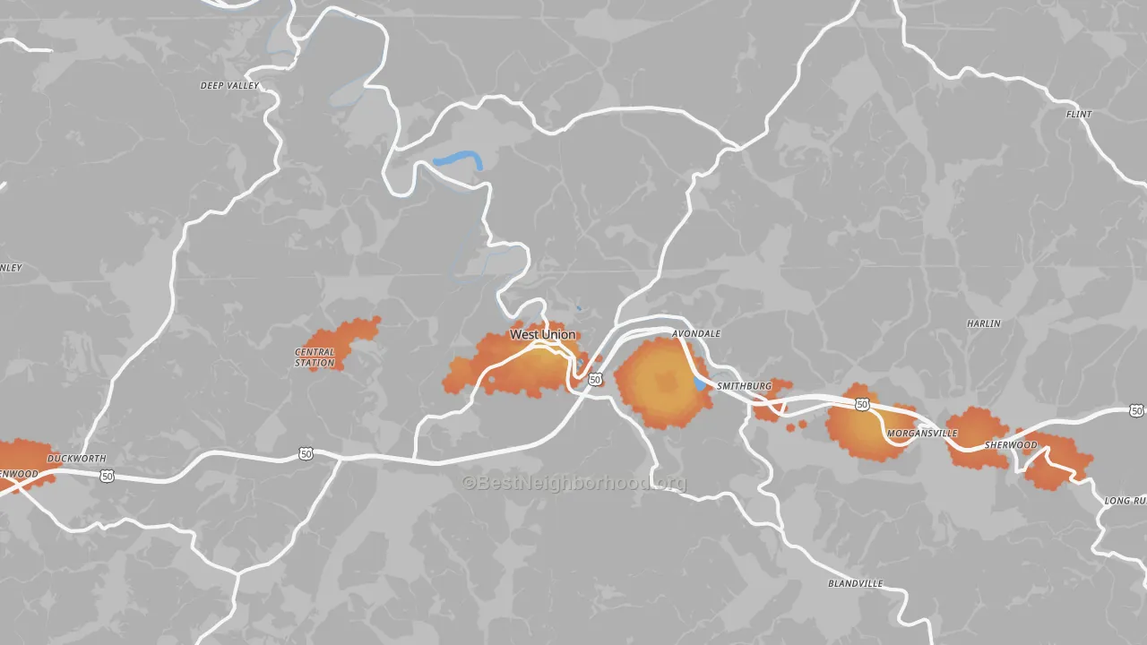 Bike Grade map of West Union, WV