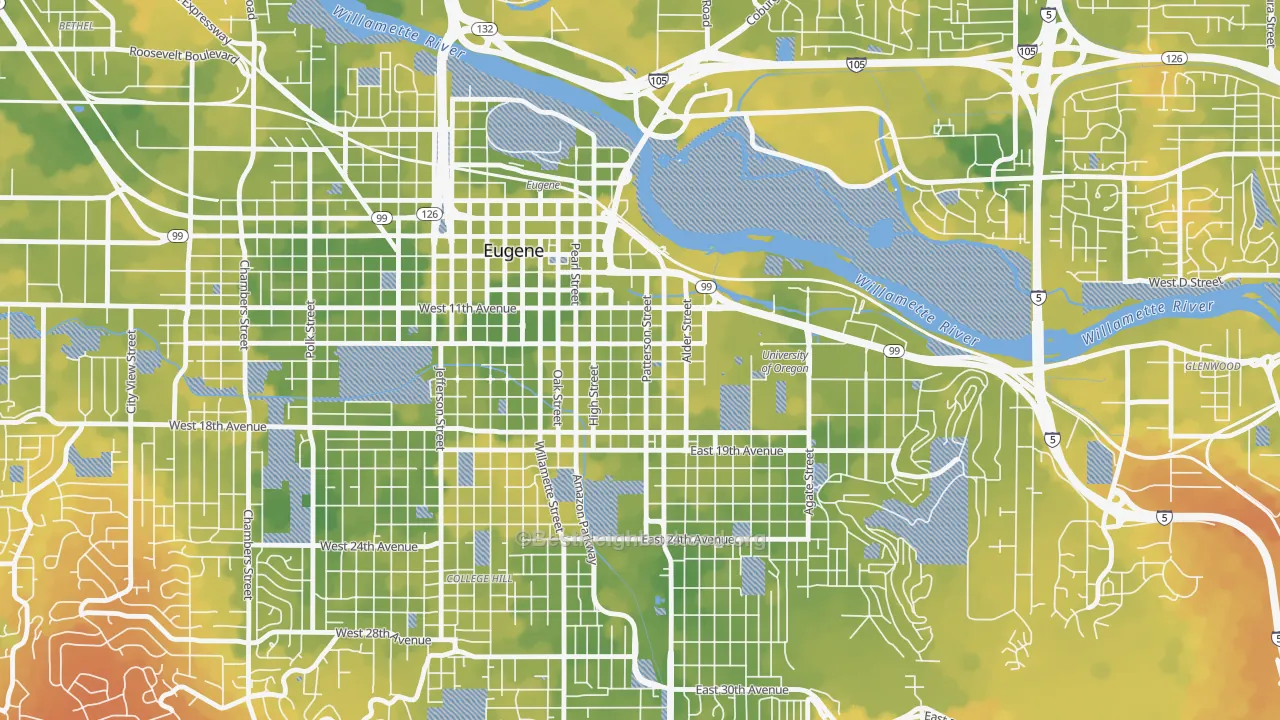 Bike Grade map of West University, Eugene, OR