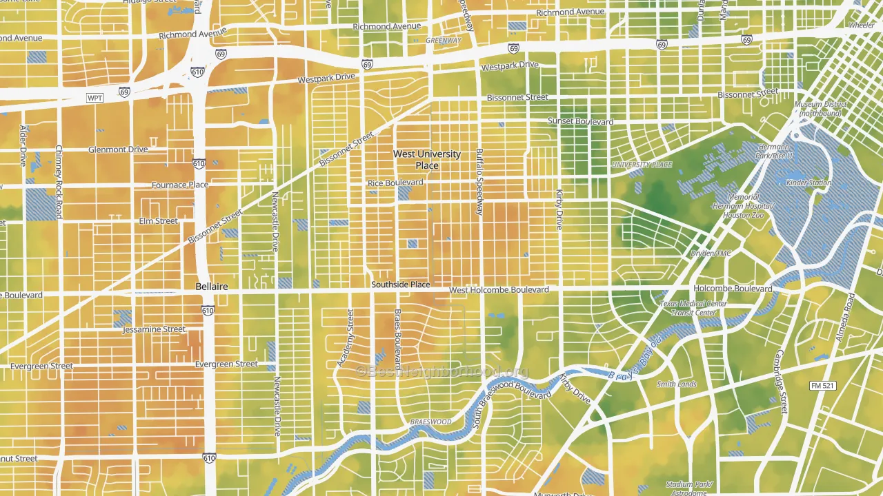 Bike Grade map of West University, Houston, TX