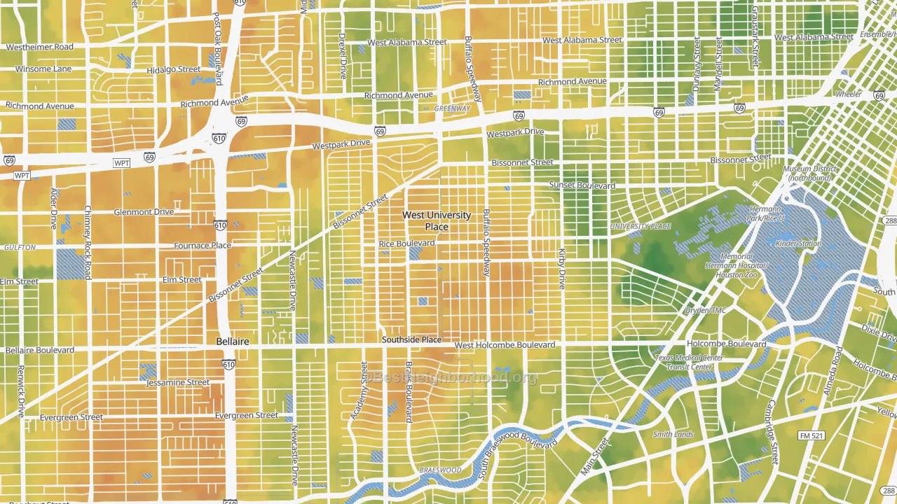 Bike Grade map of West University Place, TX