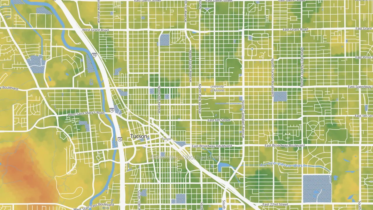 Bike Grade map of West University, Tucson, AZ