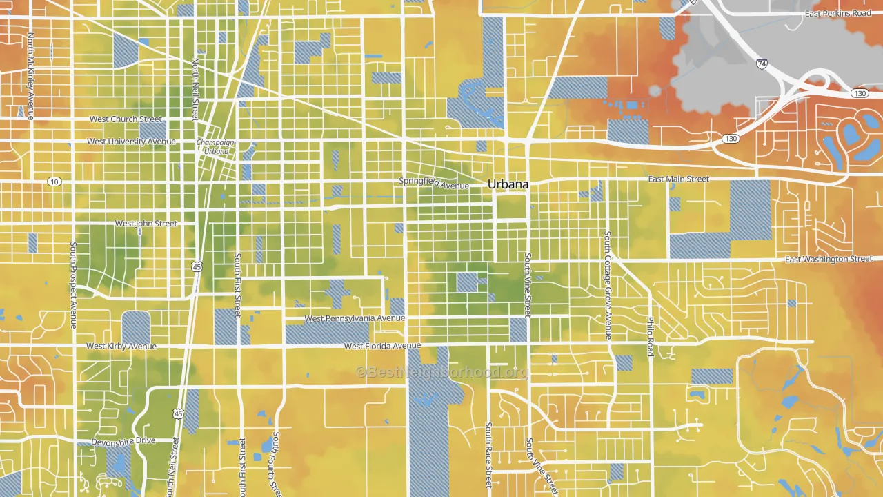 Bike Grade map of West Urbana, Urbana, IL