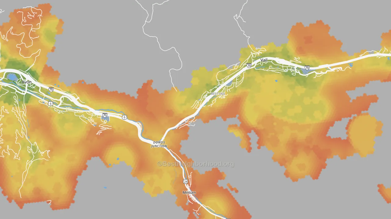 Bike Grade map of West Vail, CO