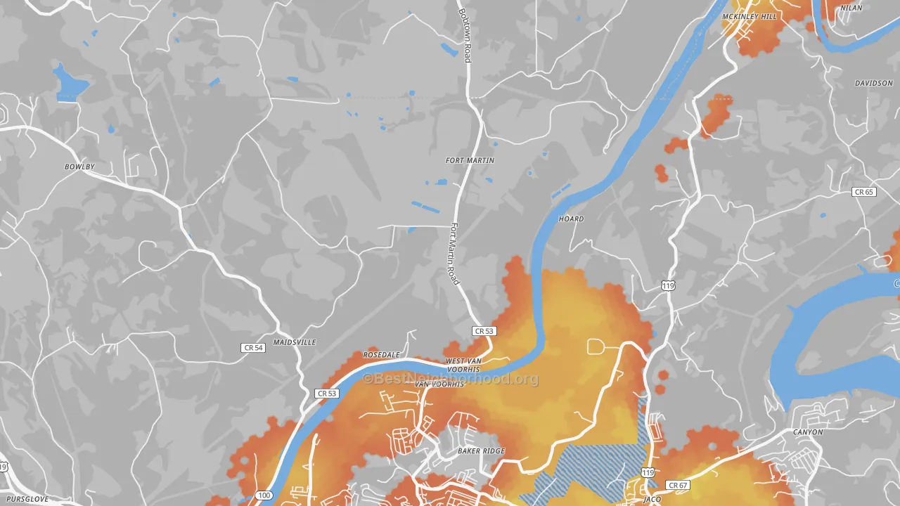 Bike Grade map of West Van Voorhis, WV