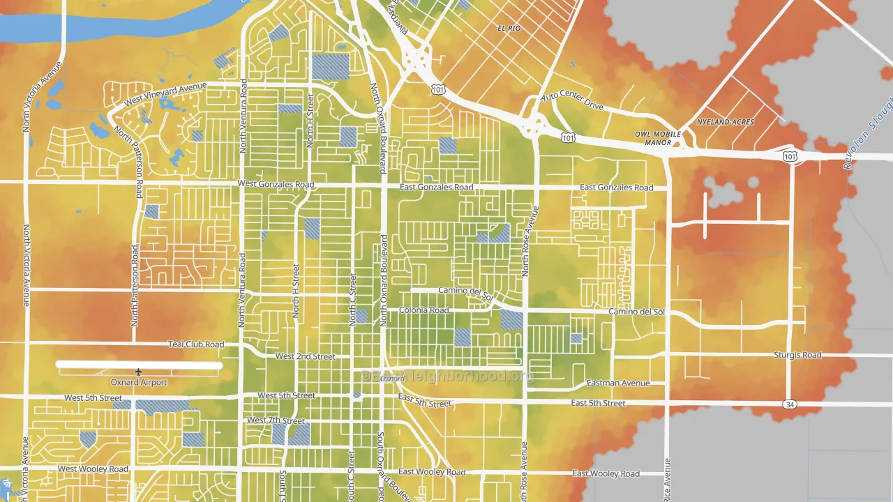 Bike Grade map of West Village, Oxnard, CA