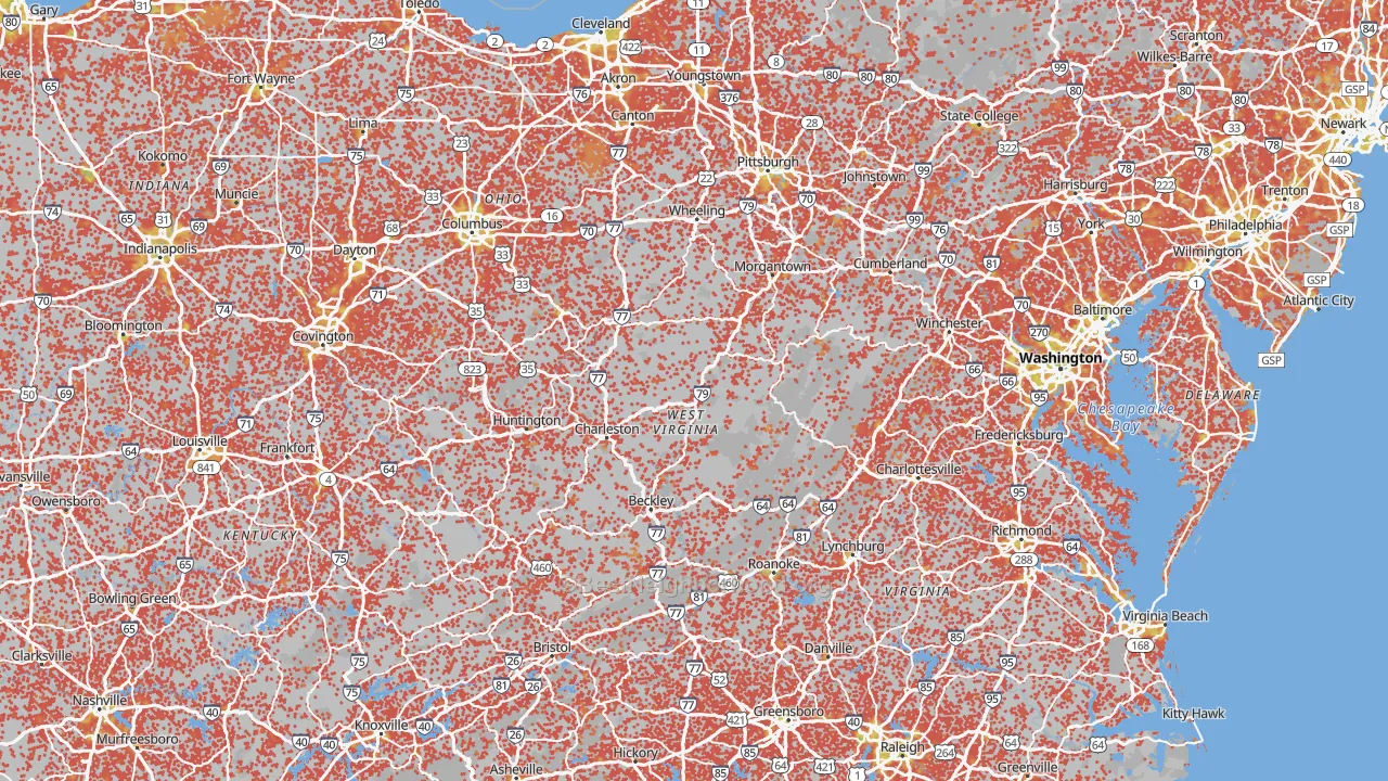 Bike Grade map of West Virginia