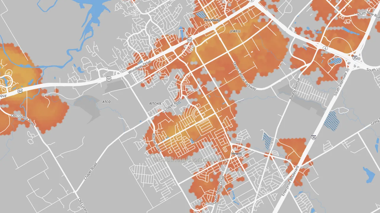 Bike Grade map of West Waco, Woodway, TX