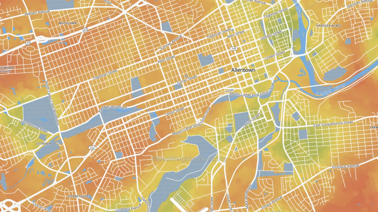 Bike Grade map of West Walnut, Allentown, PA