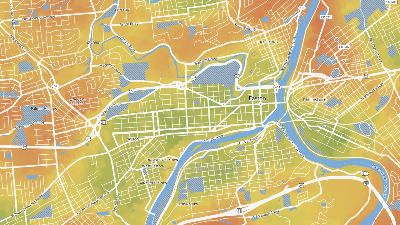 Bike Grade map of West Ward, Easton, PA