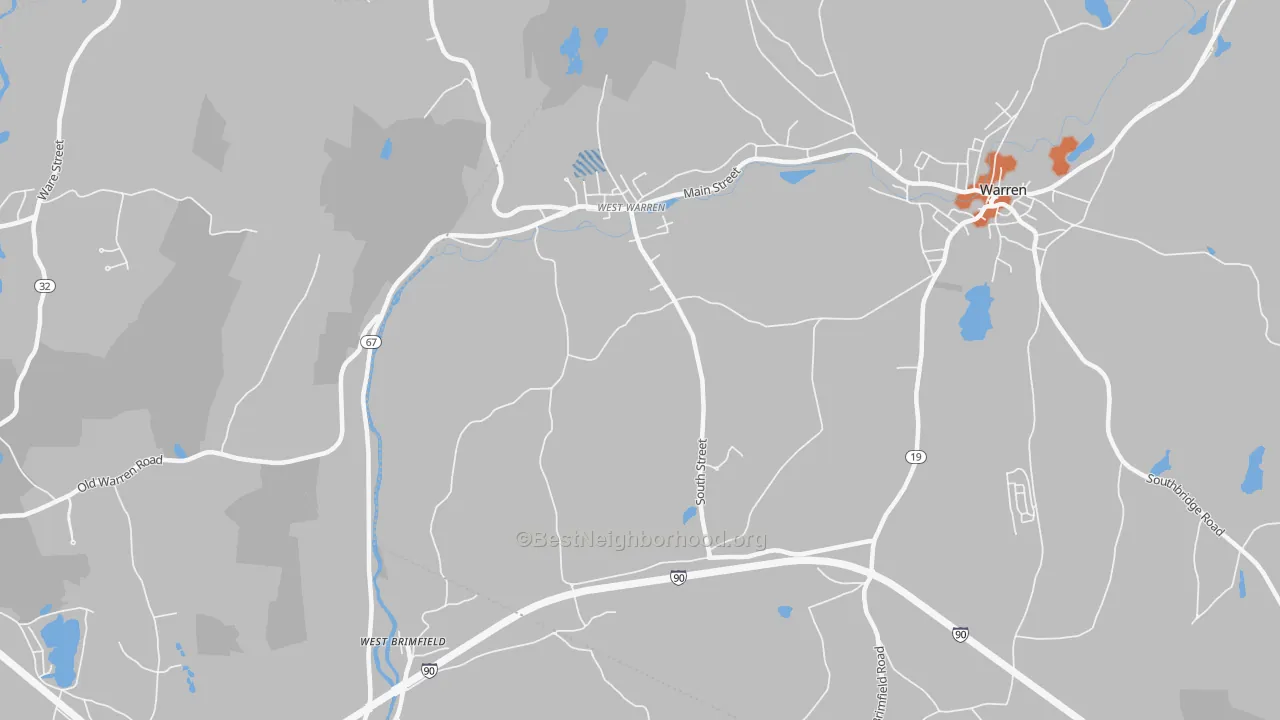 Bike Grade map of West Warren, MA