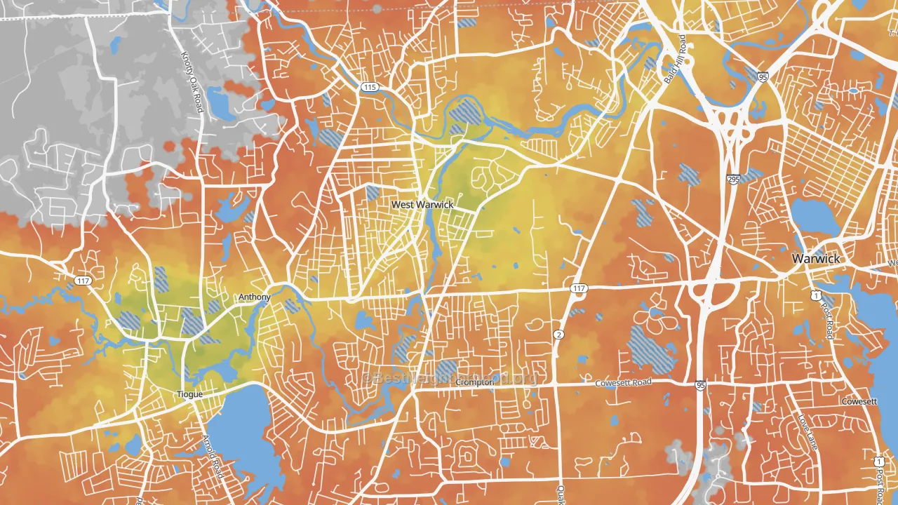 Bike Grade map of West Warwick, RI