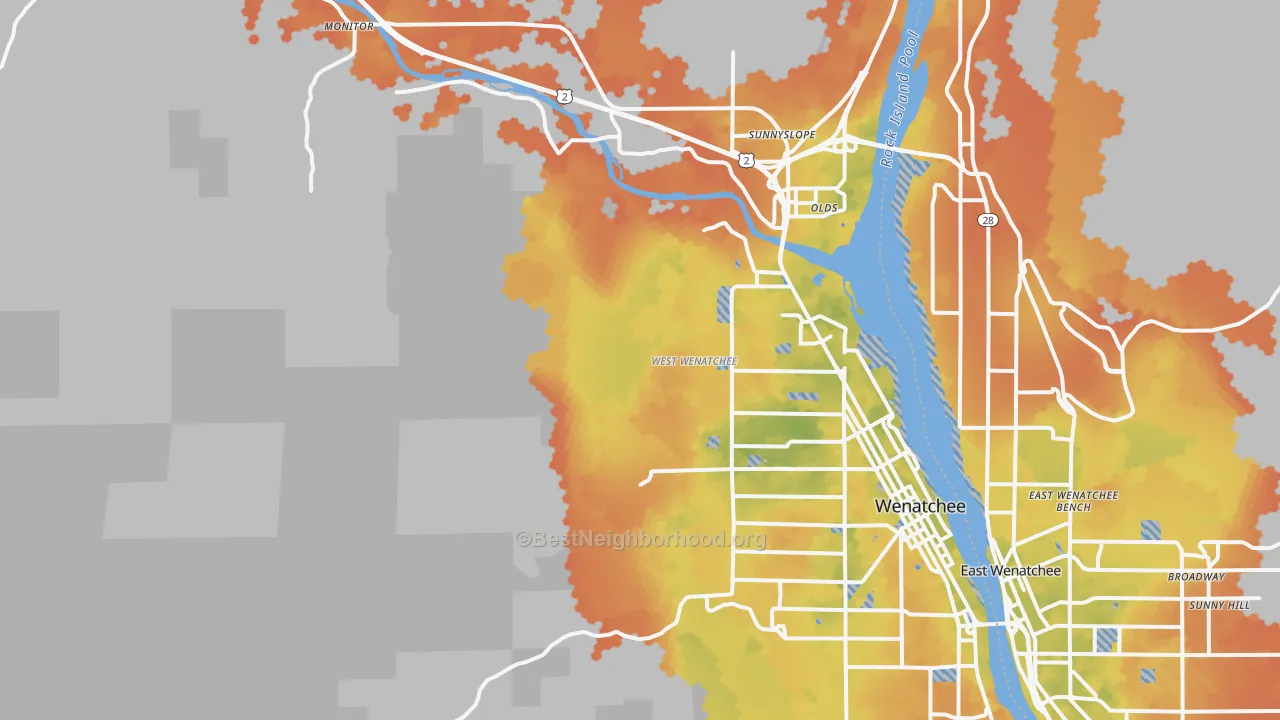 Bike Grade map of West Wenatchee, WA