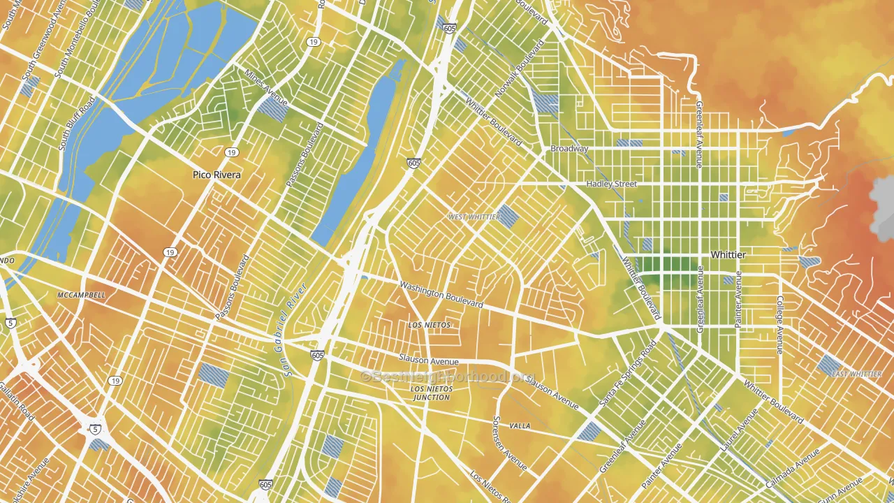Bike Grade map of West Whittier-Los Nietos, CA