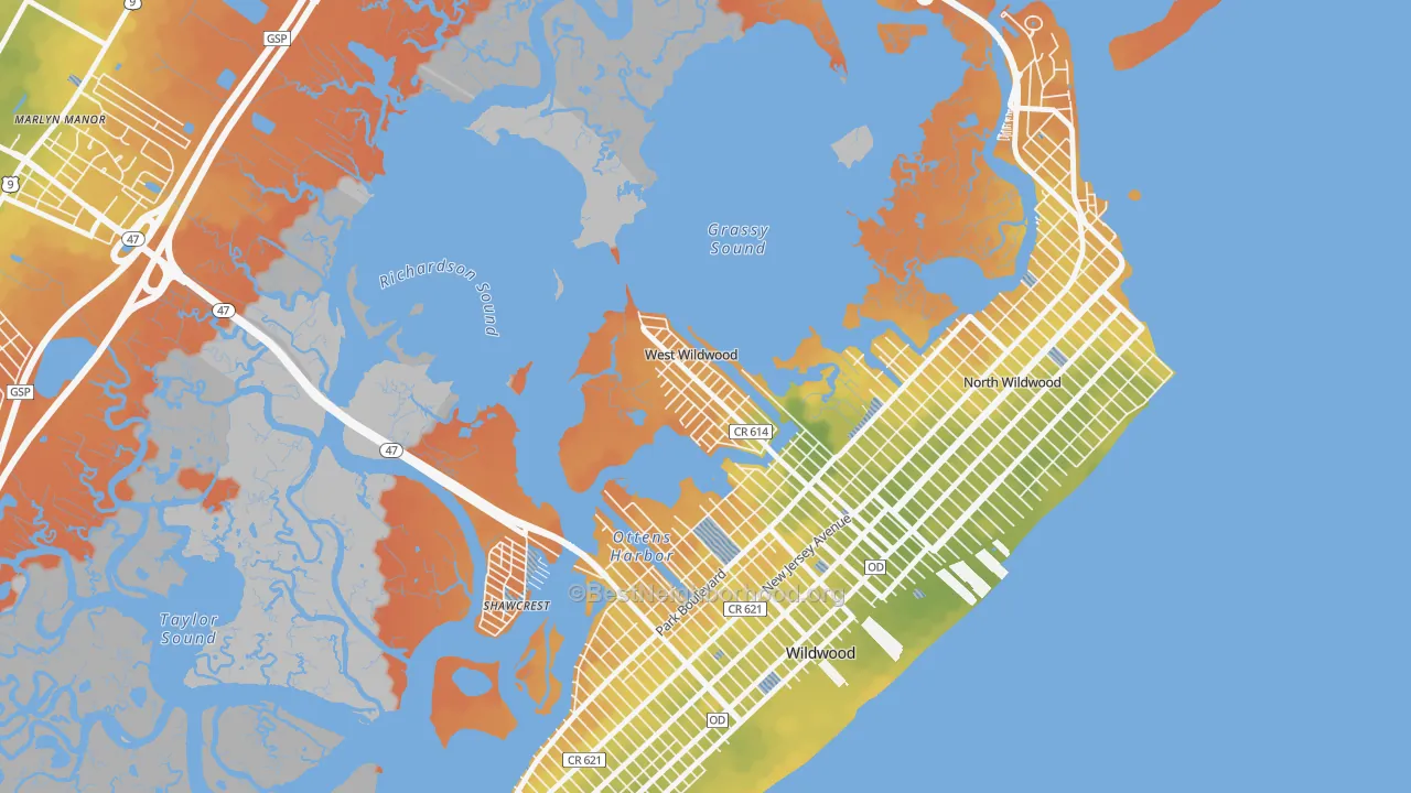 Bike Grade map of West Wildwood, NJ