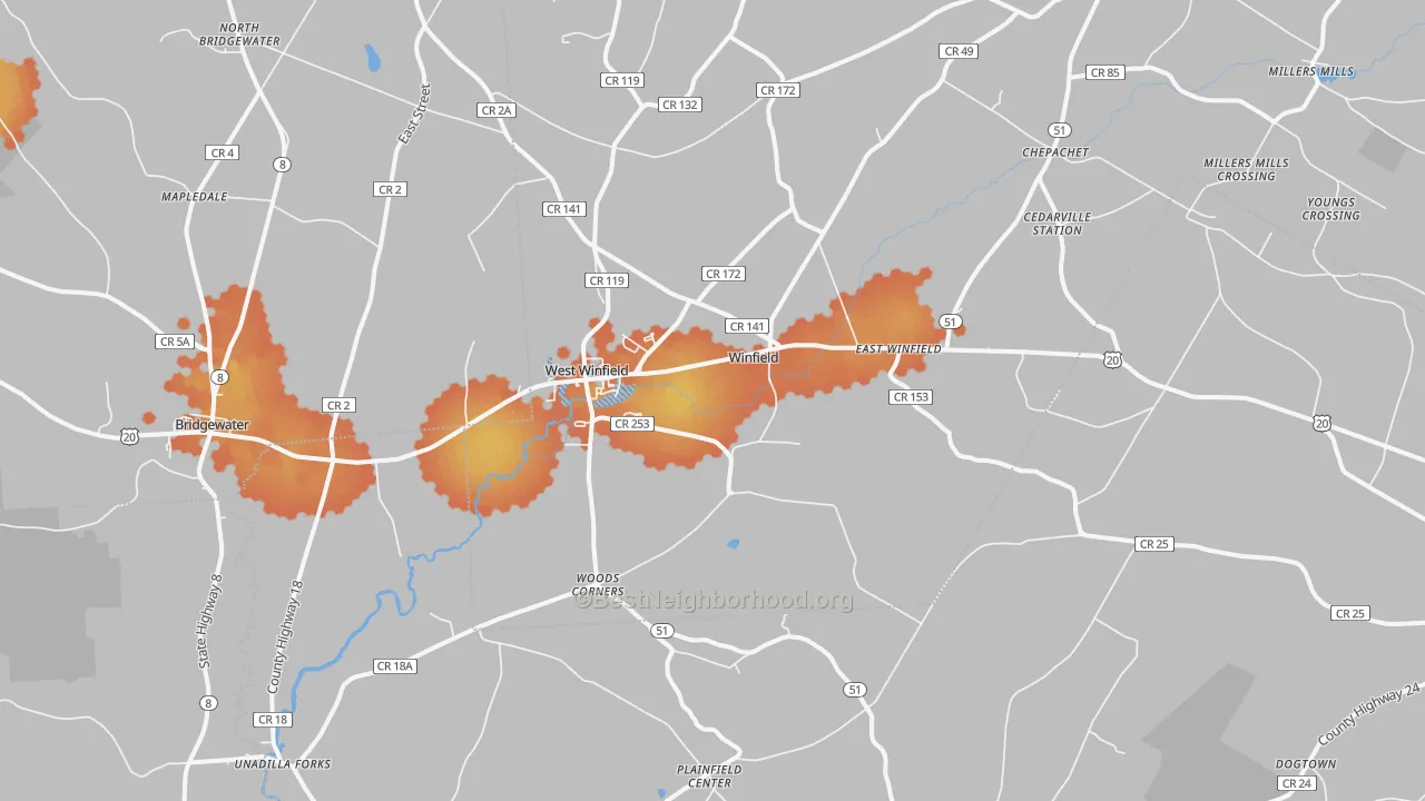 Bike Grade map of West Winfield, NY