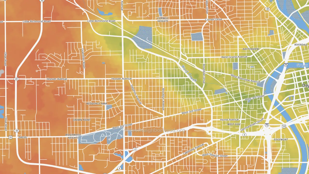 Bike Grade map of West Wood, Dayton, OH