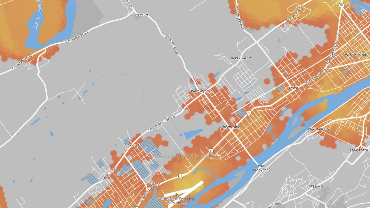 Bike Grade map of West Wyoming, PA