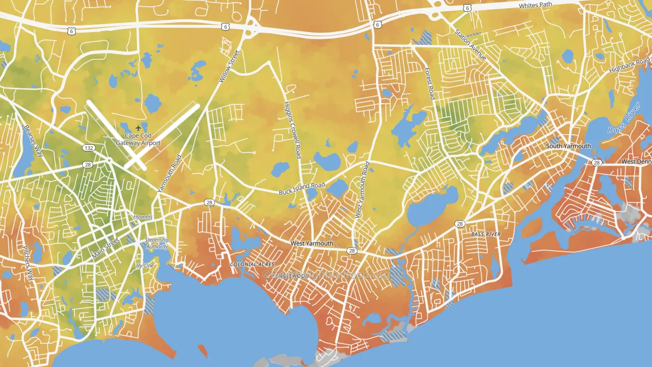 Bike Grade map of West Yarmouth, MA