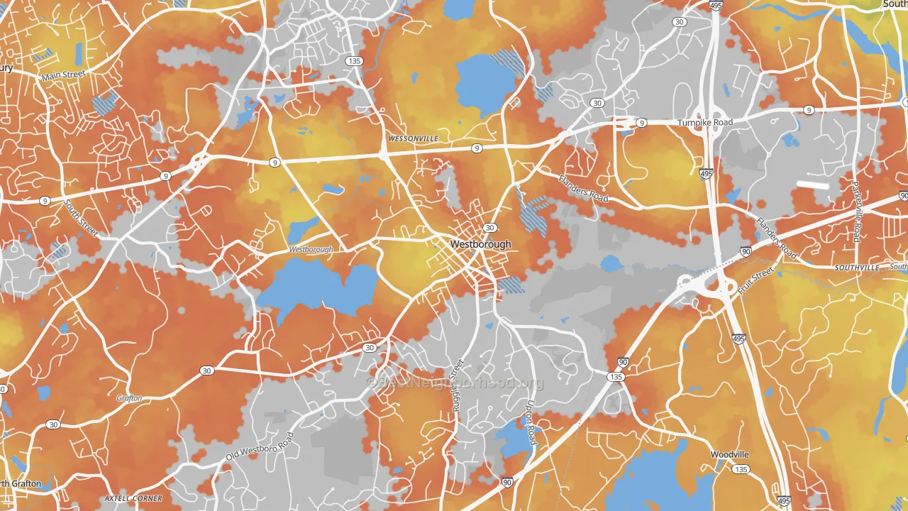 Bike Grade map of Westborough, MA