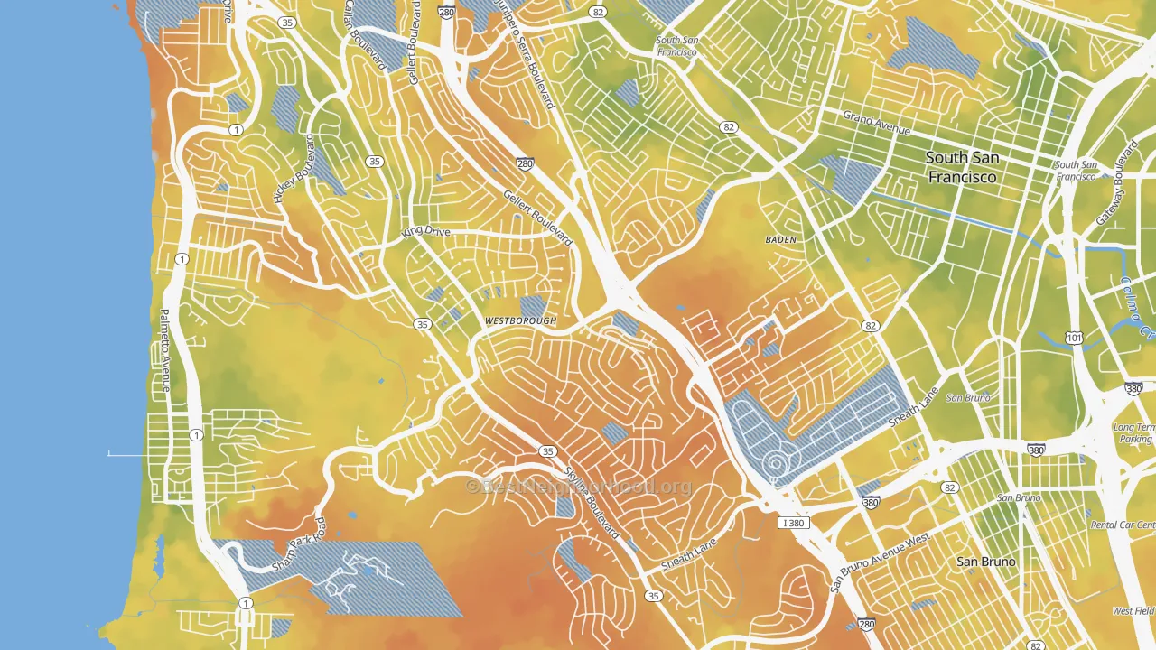 Bike Grade map of Westborough, South San Francisco, CA