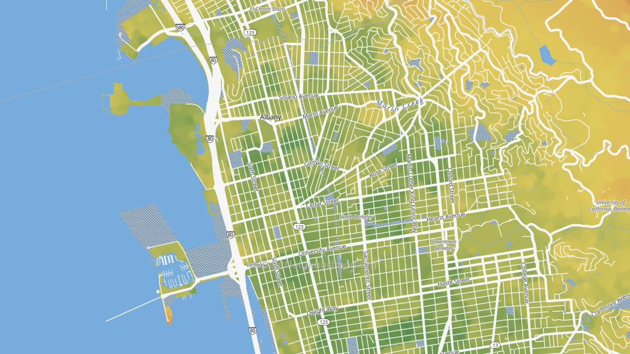 Bike Grade map of Westbrae, Berkeley, CA