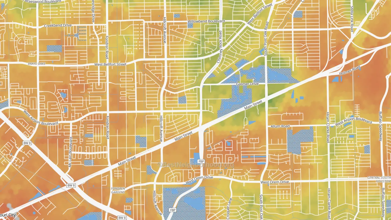 Bike Grade map of Westbury, Houston, TX