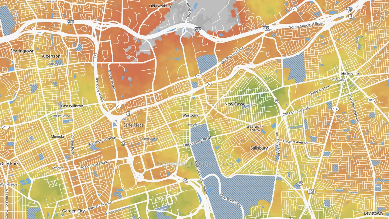 Bike Grade map of Westbury, NY