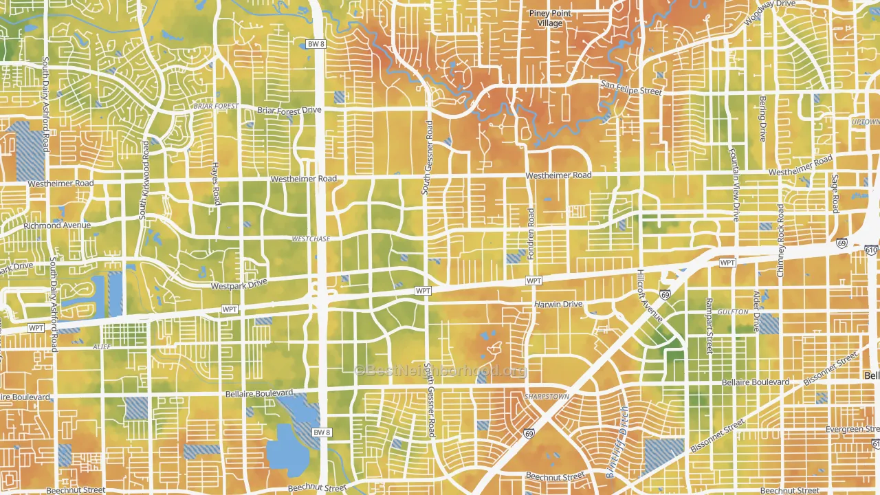 Bike Grade map of Westchase, Houston, TX