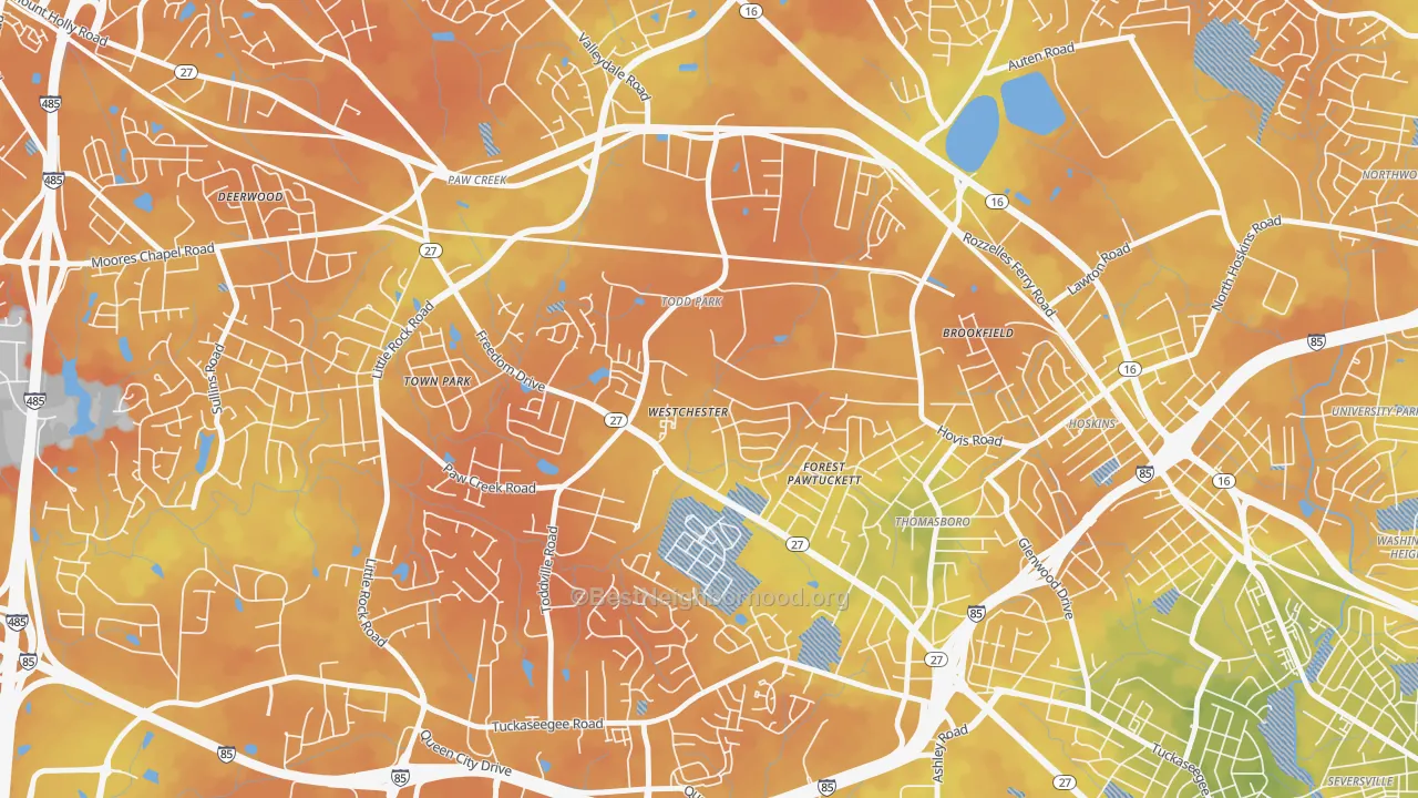 Bike Grade map of Westchester, Charlotte, NC