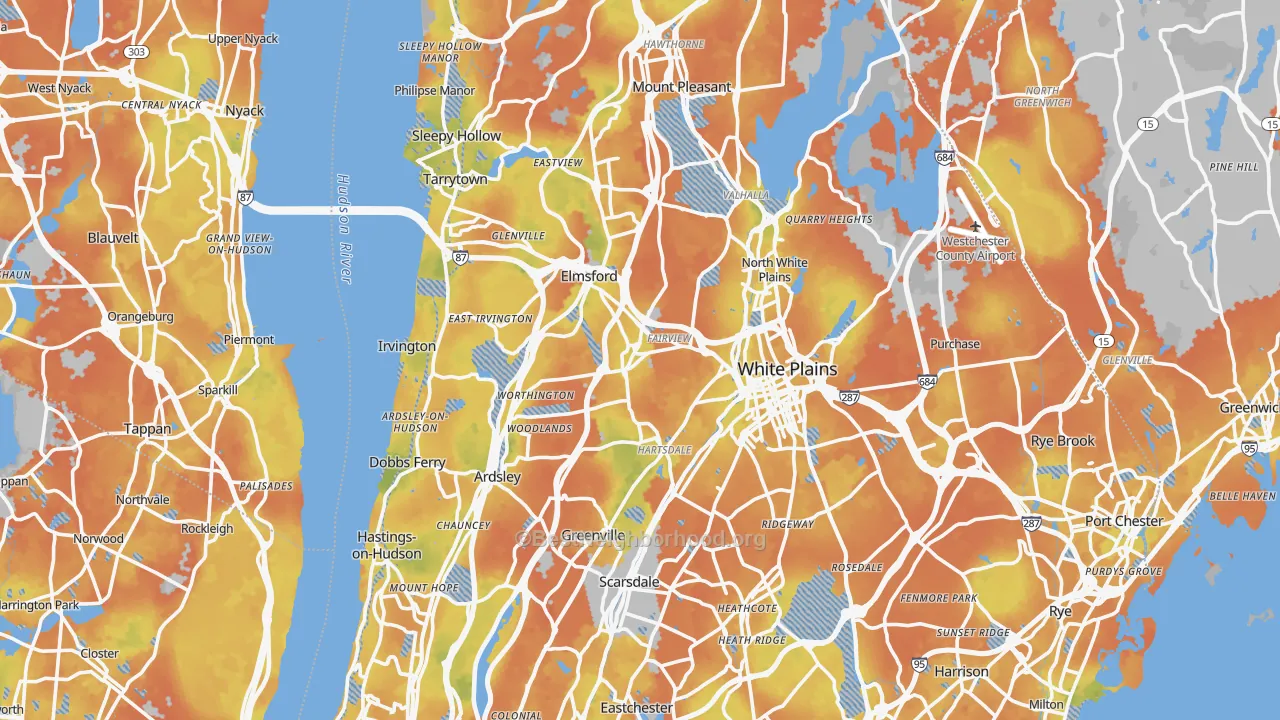 Bike Grade map of Westchester County, NY