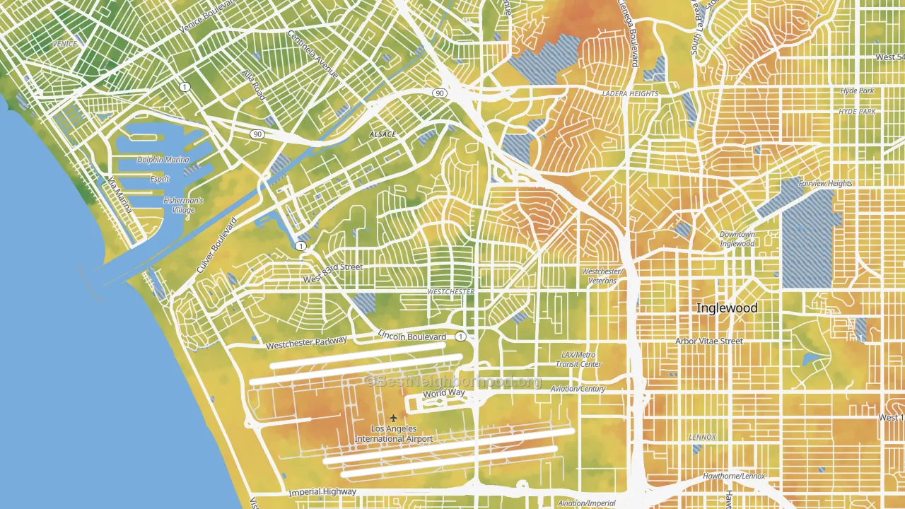 Bike Grade map of Westchester, Los Angeles, CA