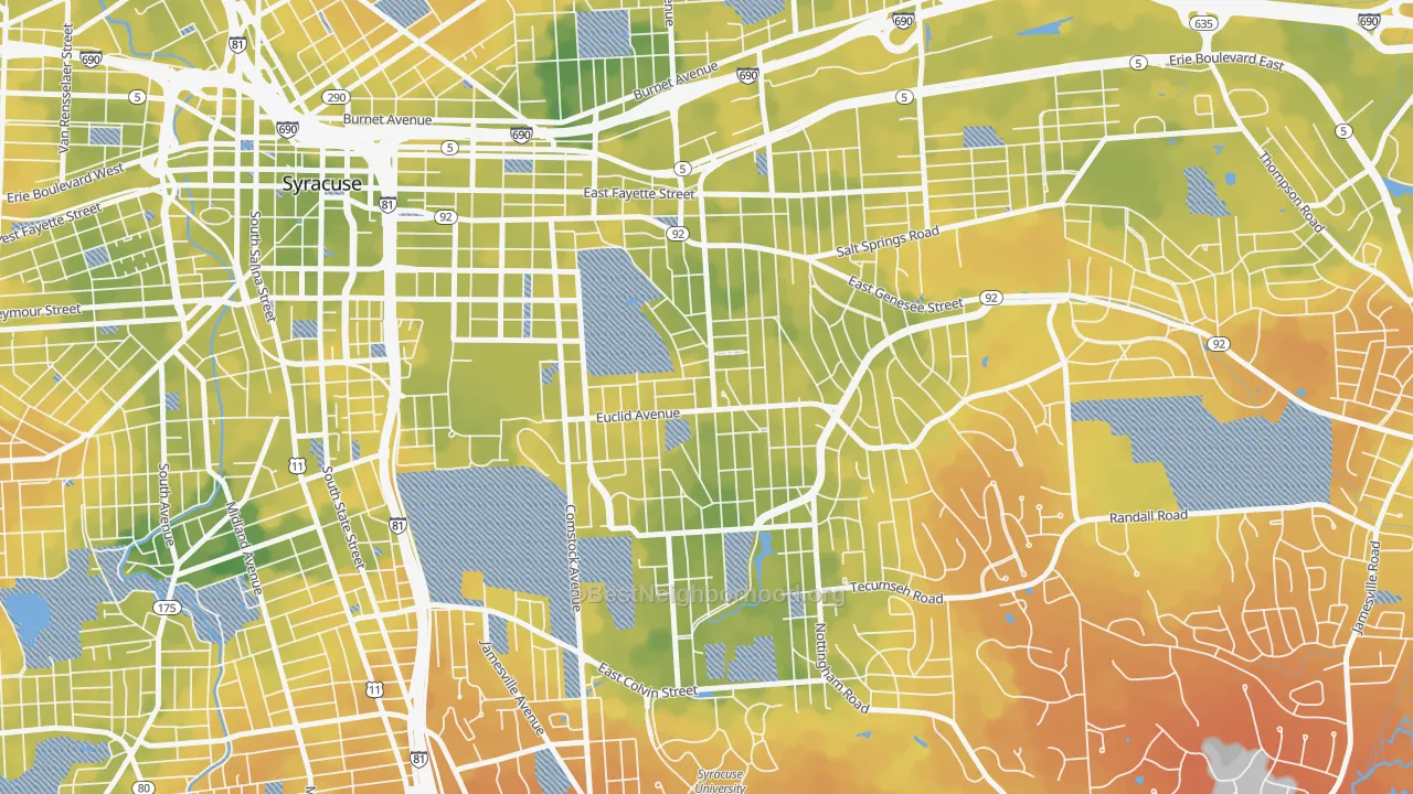 Bike Grade map of Westcott, Syracuse, NY