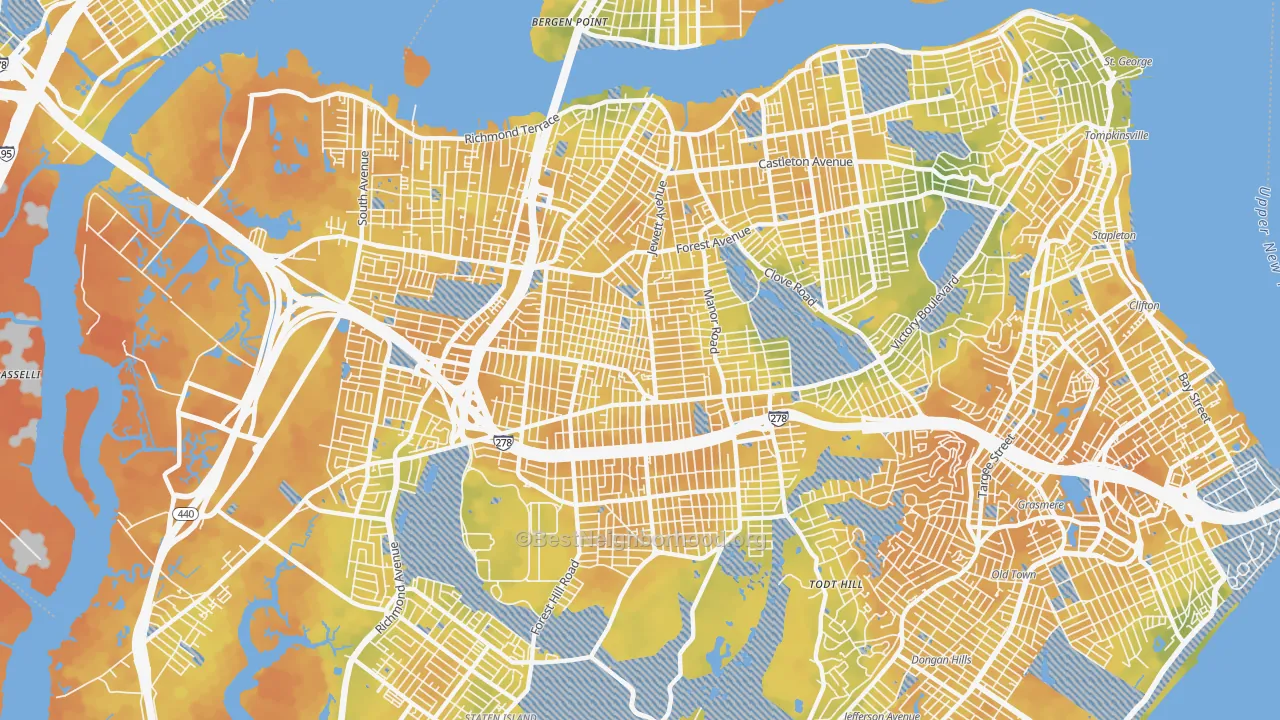 Bike Grade map of Westerleigh-Castleton, Staten Island, NY