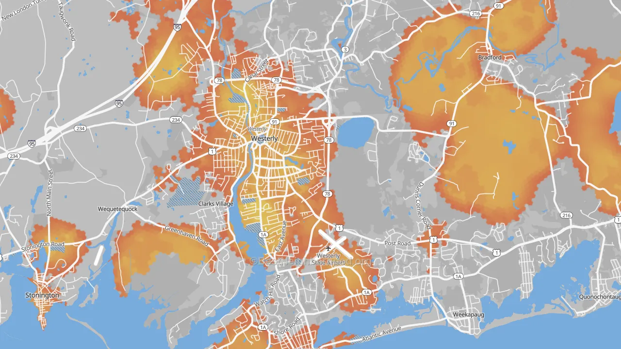 Bike Grade map of Westerly, RI