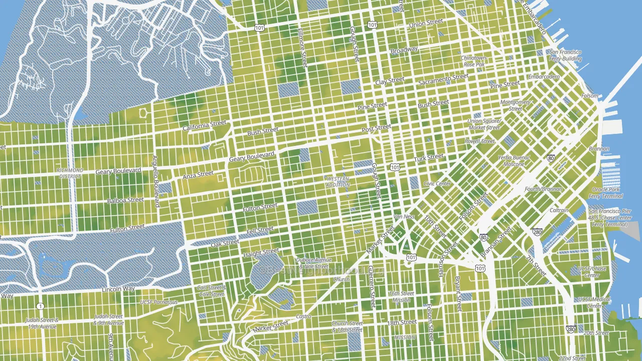 Bike Grade map of Western Addition, San Francisco, CA